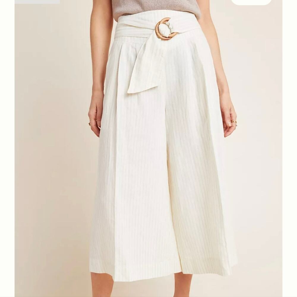 Anthropologie Palm Beach Belted wide leg Pants striped Size 10 New